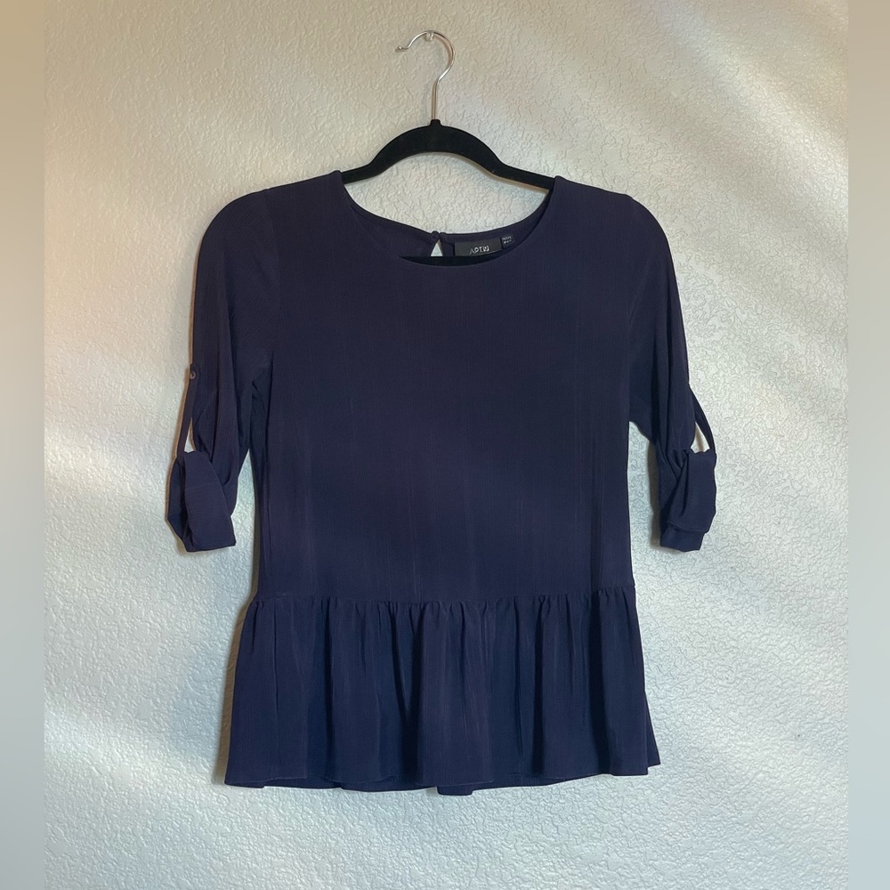 Apt. 9 | Navy Blue Professional Half-Sleeve Blouse